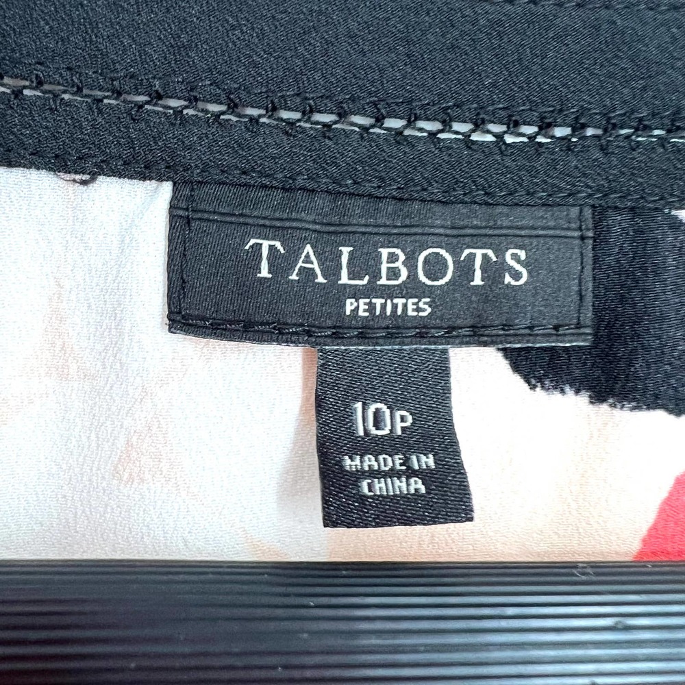 Talbots Petites Sz 10P Black Pink Floral Blouse Shirt Top Short Sleeve Business - Picture 2 of 8